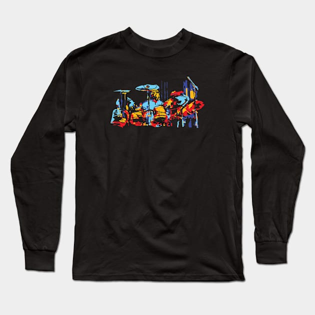 Colorful Drummer in Action Long Sleeve T-Shirt by jazzworldquest
